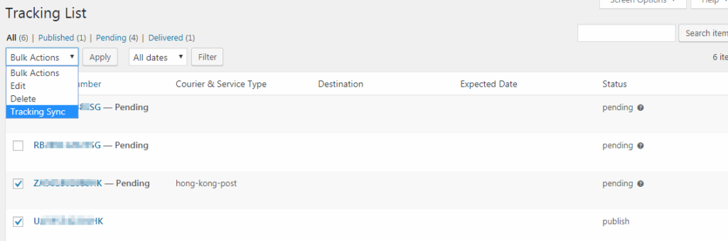 manual synchronization of tracking codes