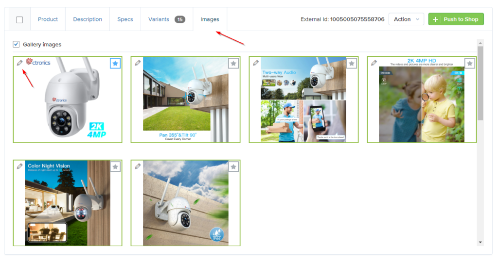 Alinext edit image import list