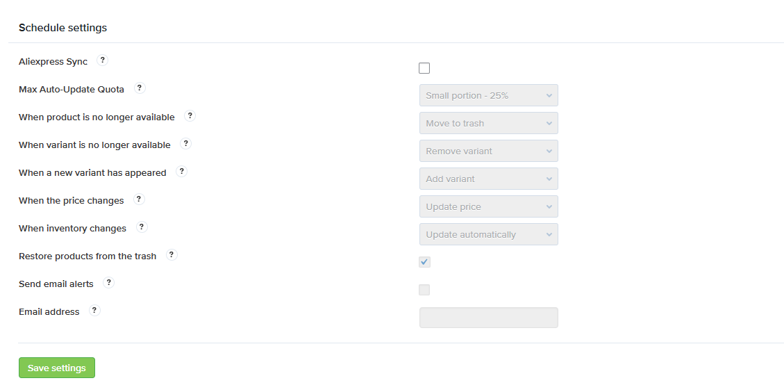 Alinext common settings