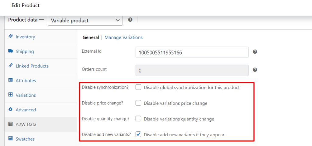 Prevent change specific product