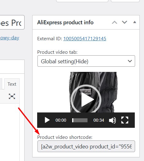 Product video shortcode