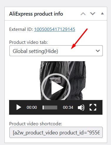 Product video tab