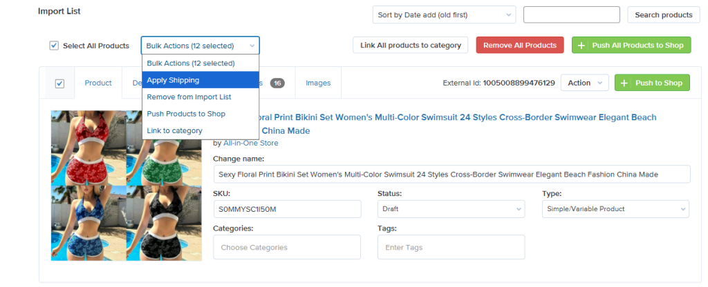 Apply shipping bulk action