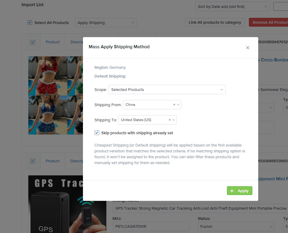 Apply shipping bulk modal